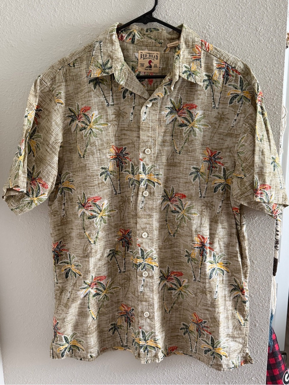 RedHead Beige Short-Sleeve Palm Print Button-Up Shirt